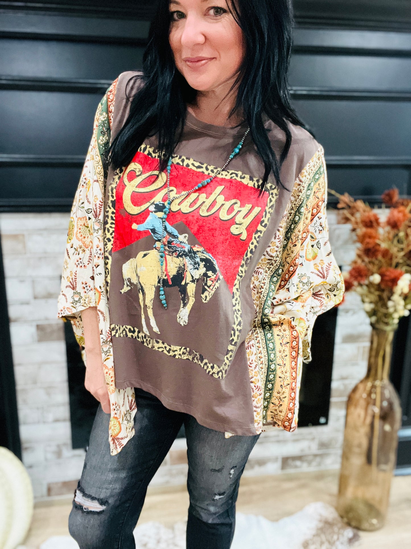 Western Cowboy Leopard Rustic Poncho Top