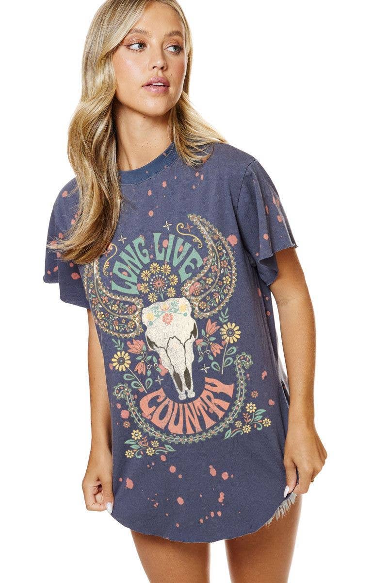 Long Live Country Acid Washed Tee