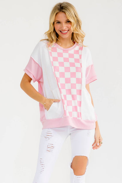 Modern Pink Pony Check Top