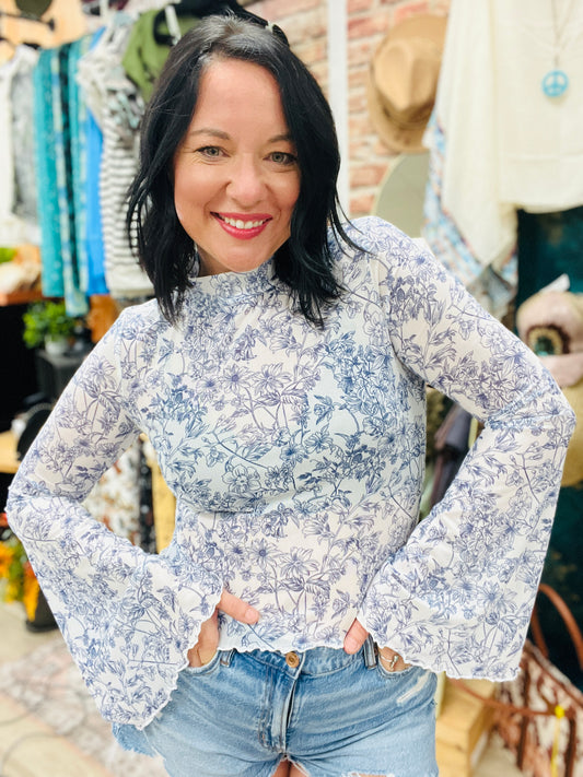 Boho Blue Mesh Top