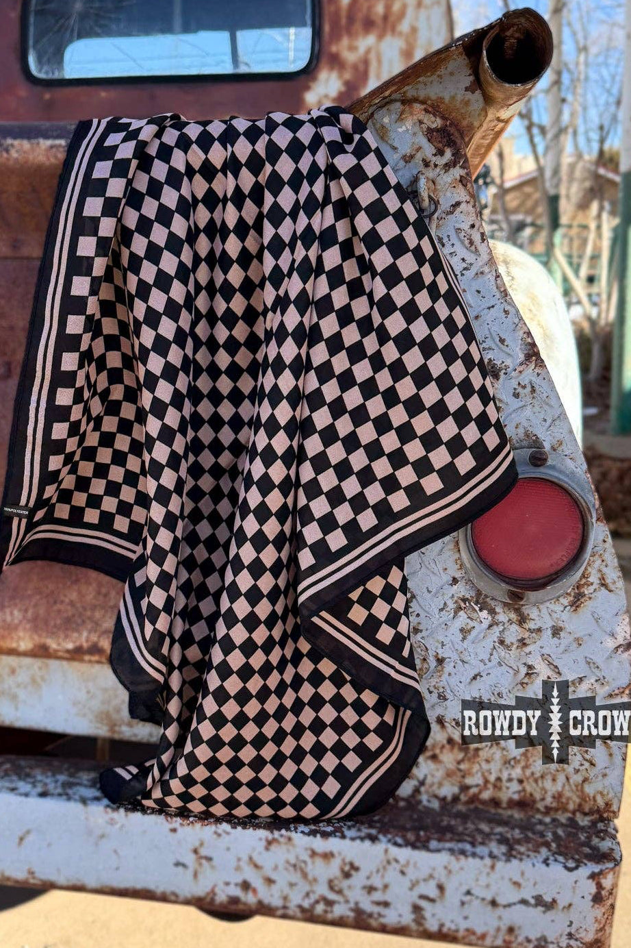 Tan Checkered Out Wild Rag/ Scarf - SMALL