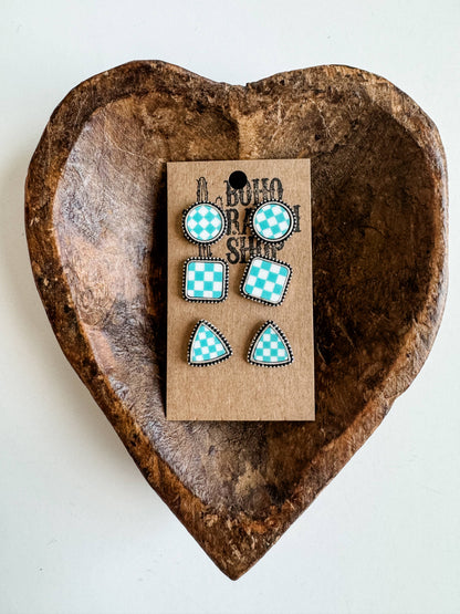Checker Post Combo Earring Sets