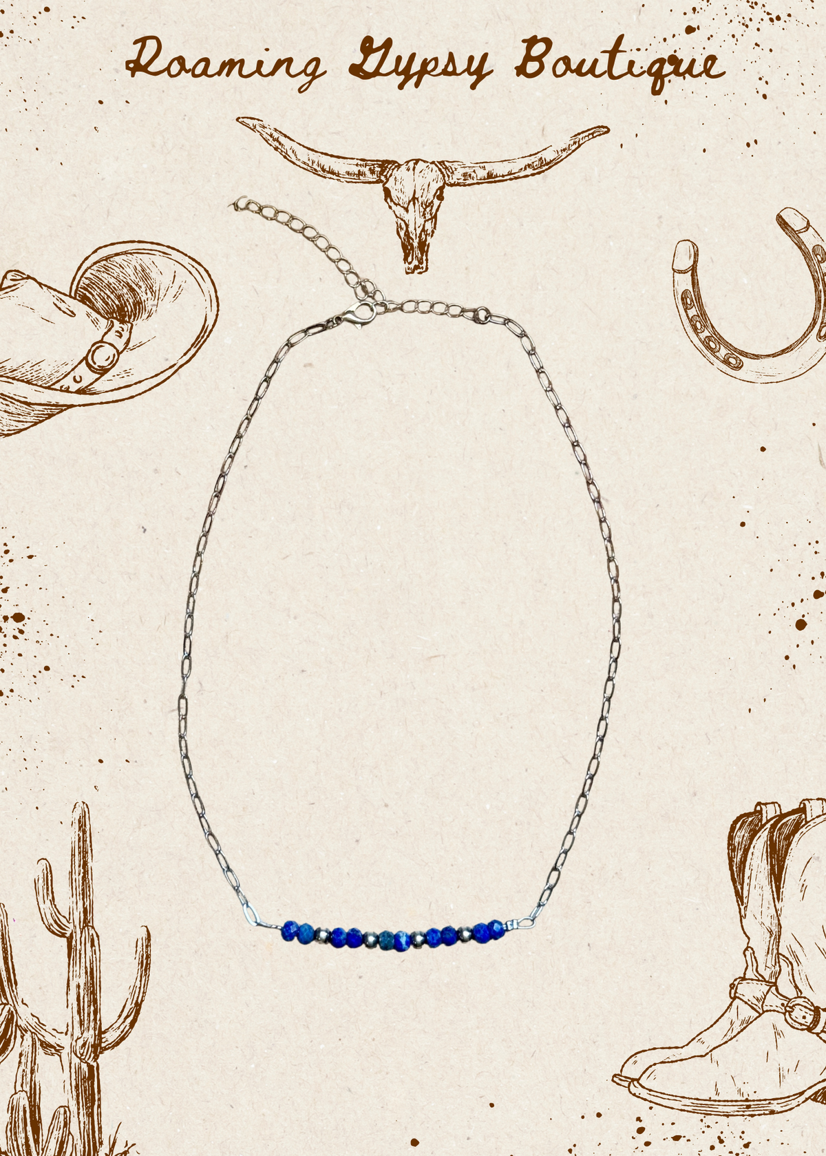 Faceted Lapis & Sterling Silver Pearl Paperclip Necklace