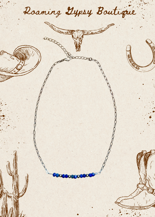 Faceted Lapis & Sterling Silver Pearl Paperclip Necklace