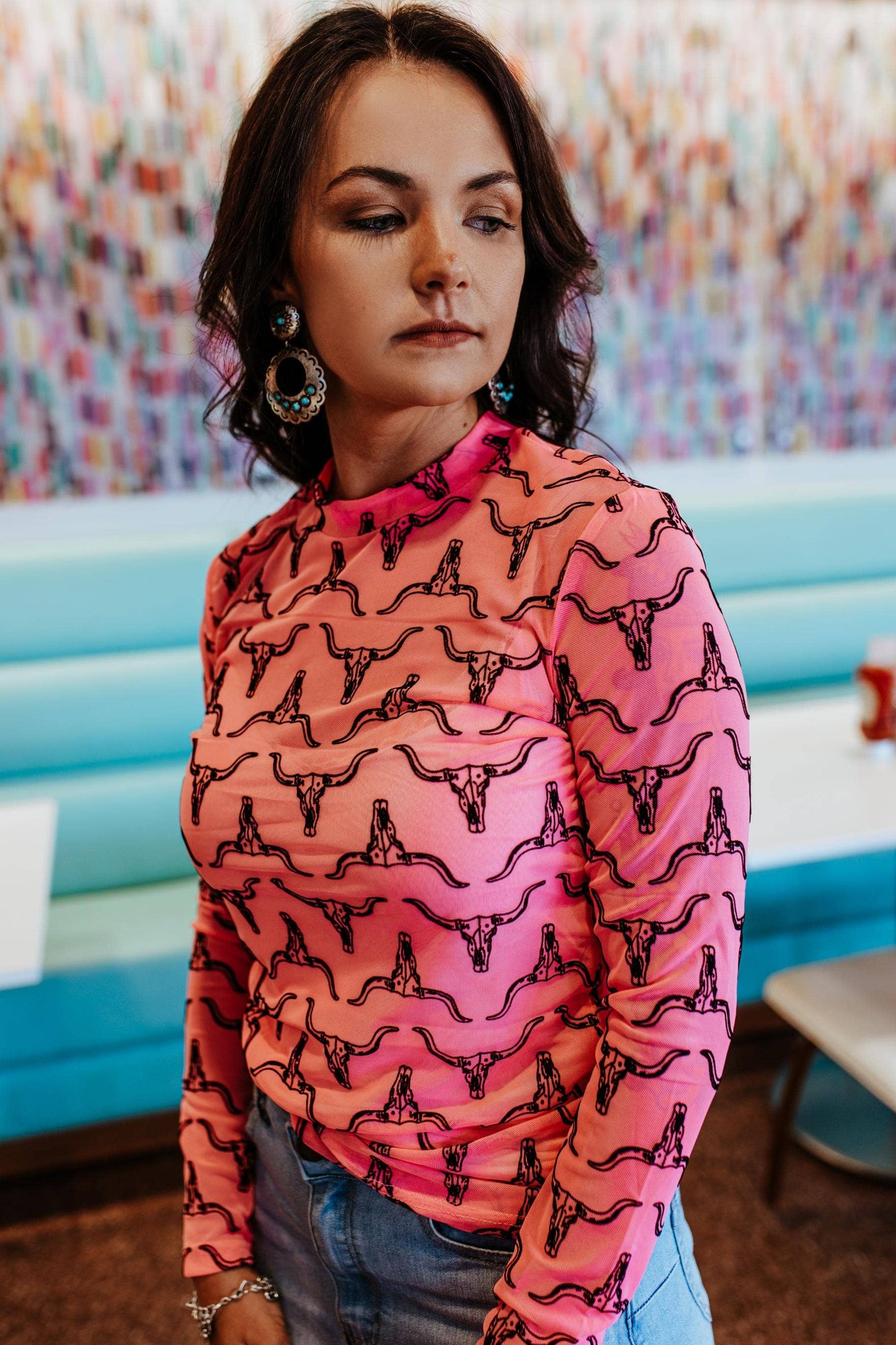 Longhorn Pink Mesh Top