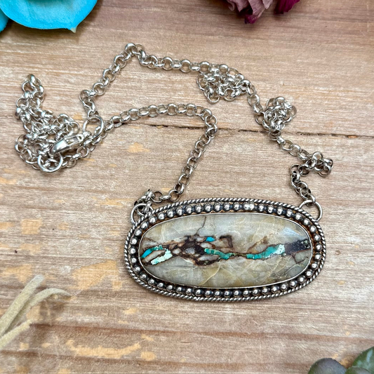 102 - Sterling Silver Ribbon Easter Blue Turquoise Bar Necklace by Jason Ogg
