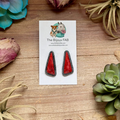 MJ Red Spiny Oyster Triangle Earrings