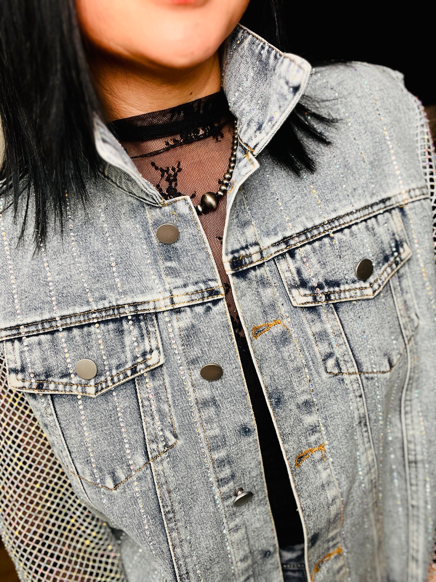 Rhinestone Gypsy Groove Jacket - Denim