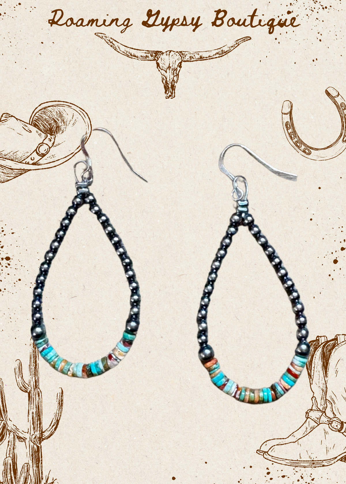Green & Orange Heishi Earrings – Sterling Silver Pearls