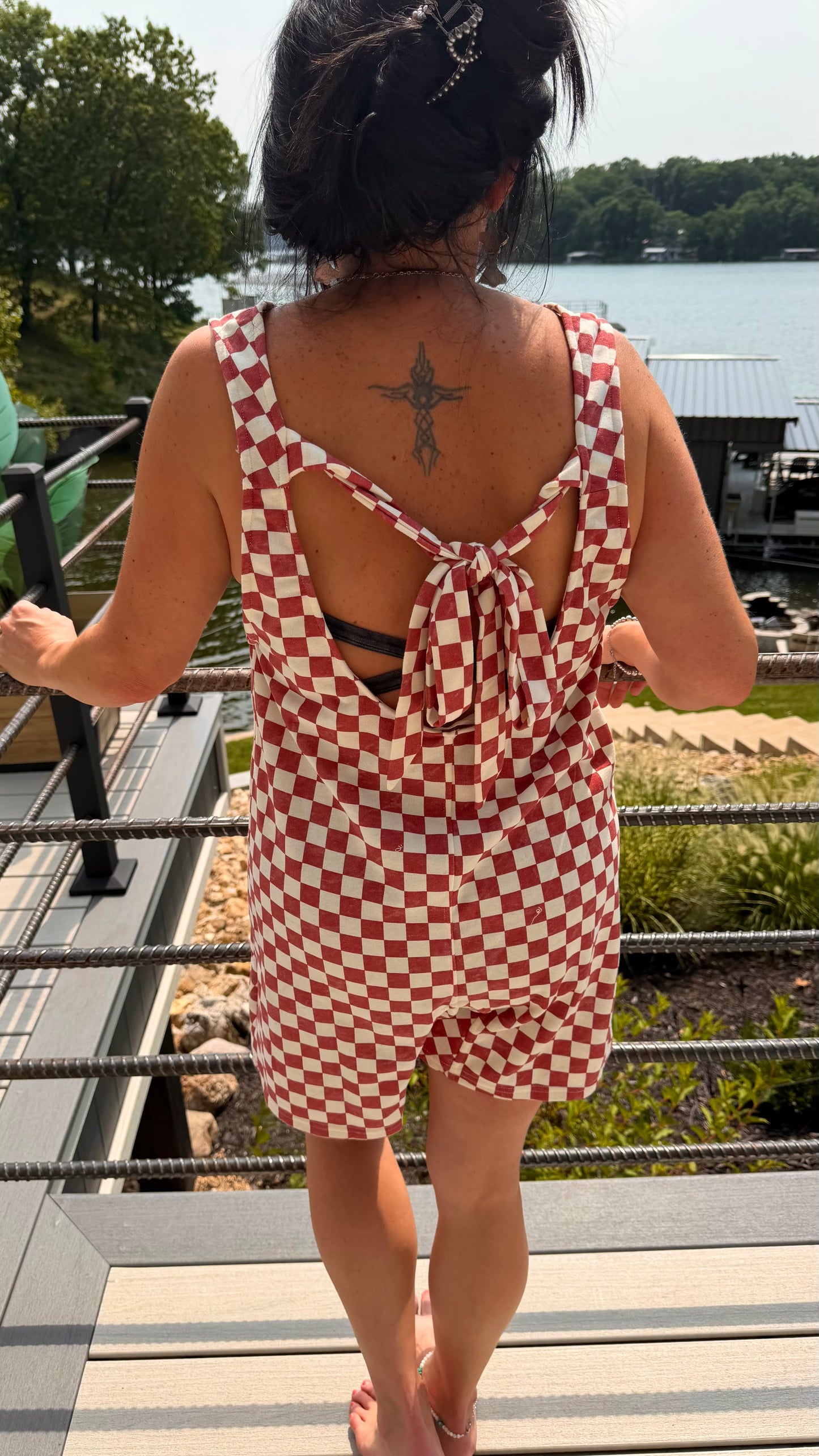 CHECKERD PRINT SHORTS ROMPER