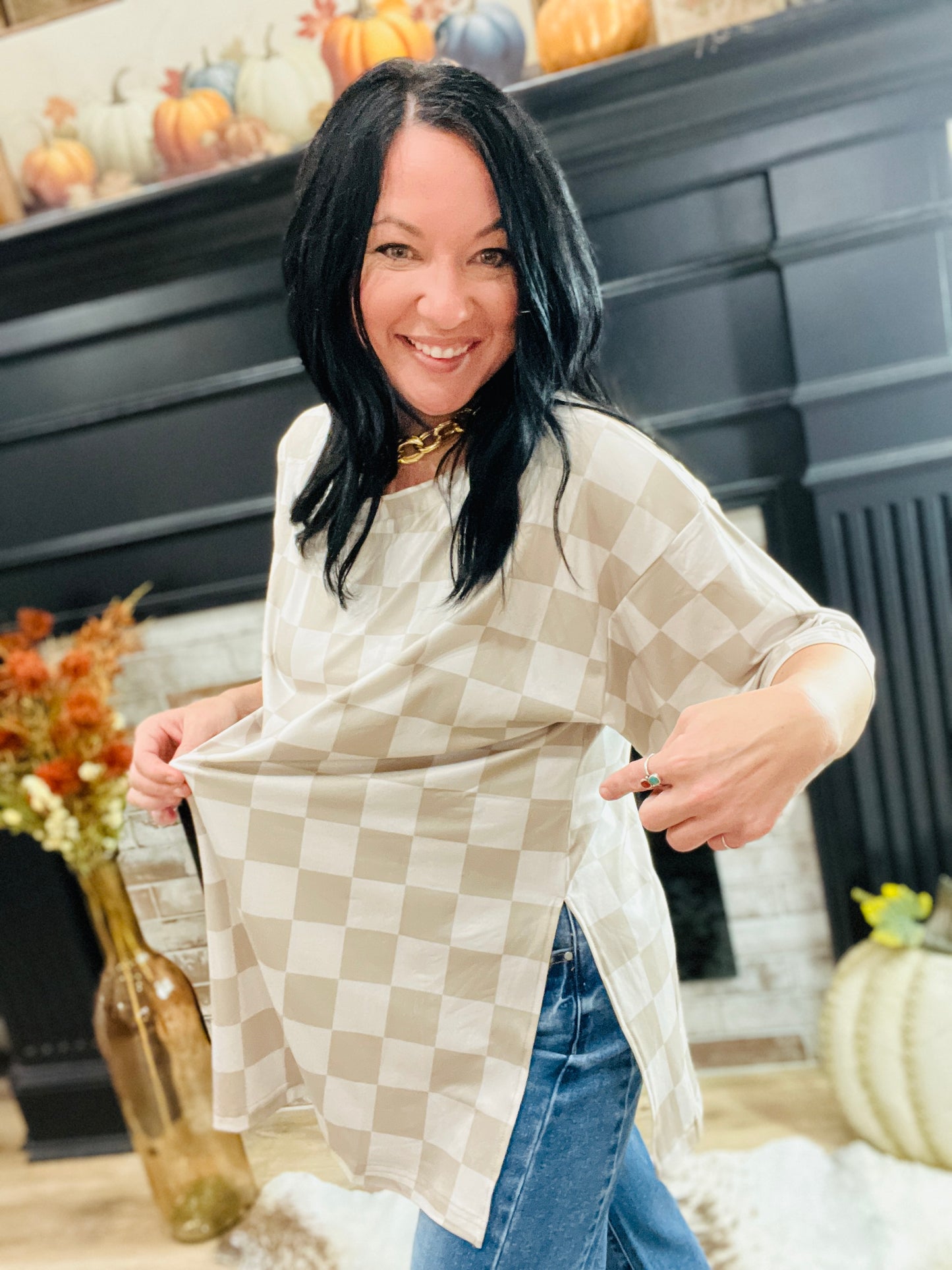 Check Babe Side Slit Top