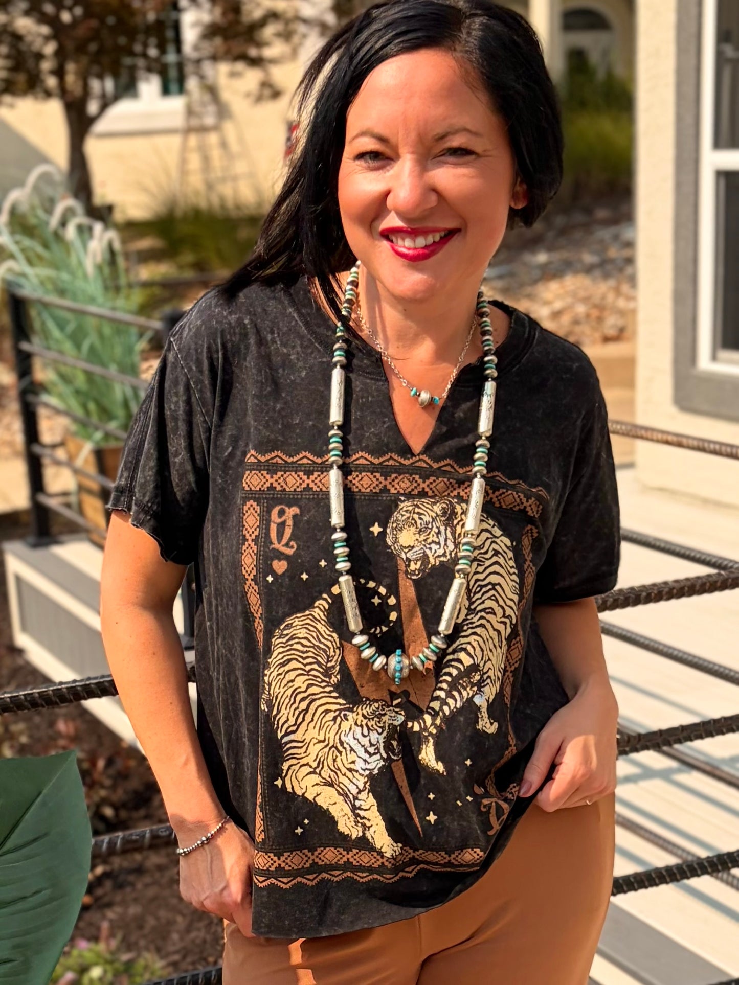 Vintage Tigers Boho Frame Graphic Tunic Top
