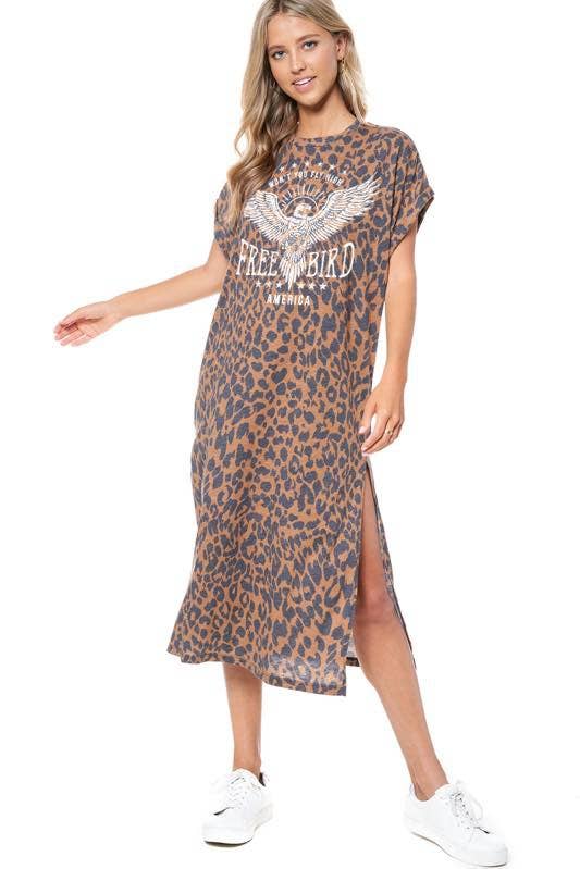 Free Bird Graphic Leopard Maxi Dress