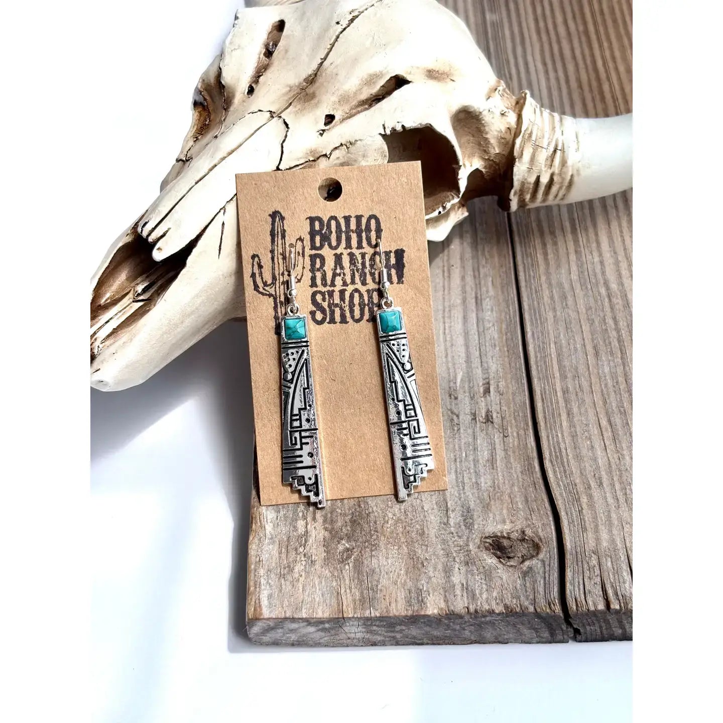 Western Aztec Pattern Turquoise Stone Post Earrings
