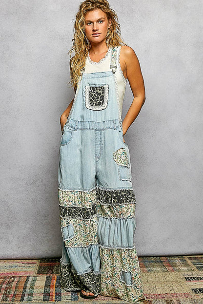 Boho Patchy Denim Overalls