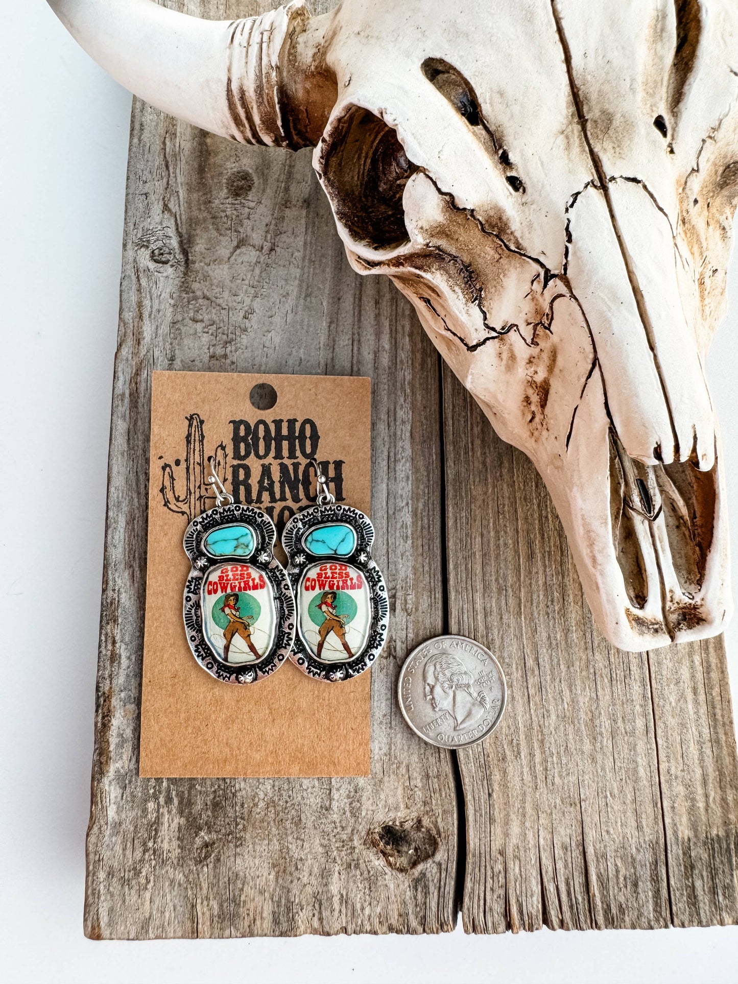 Western Print Pendant Earrings