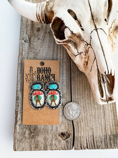 Western Print Pendant Earrings
