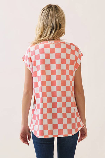 Retro Coral Check Top