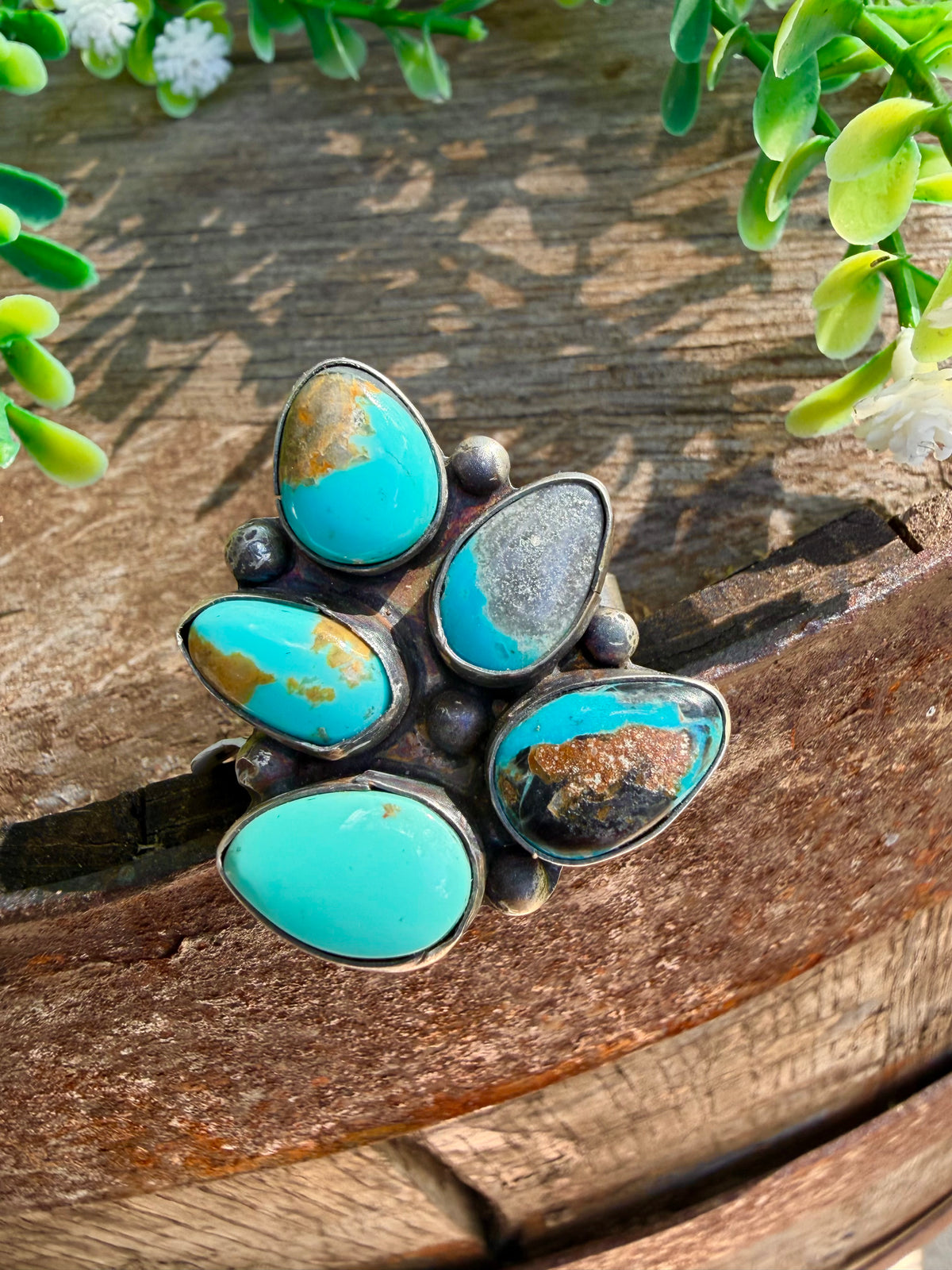 Multi Stone Kingman Turquoise Ring