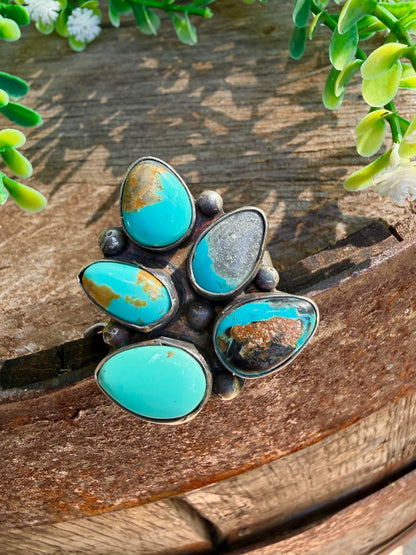 Multi Stone Kingman Turquoise Ring