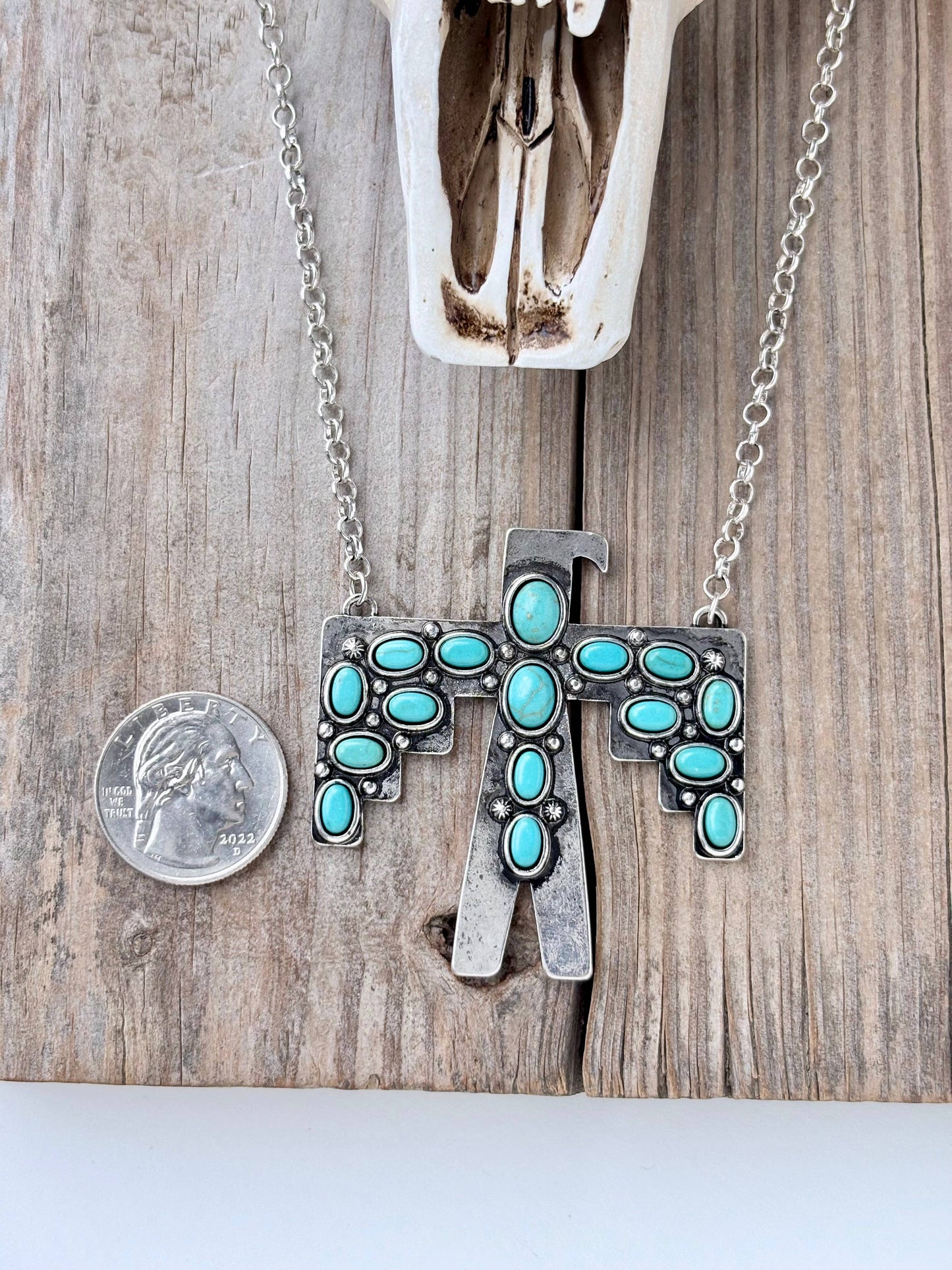 Western Style Turquoise Stone Thunderbird Pendant Necklace