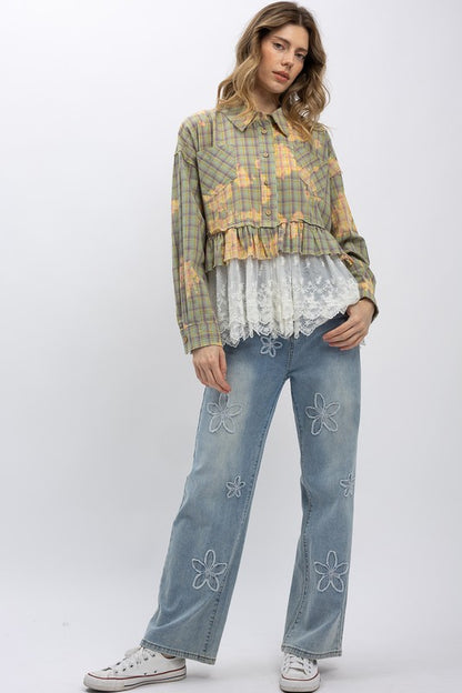 Bleached Lace Flannel with Ruffles