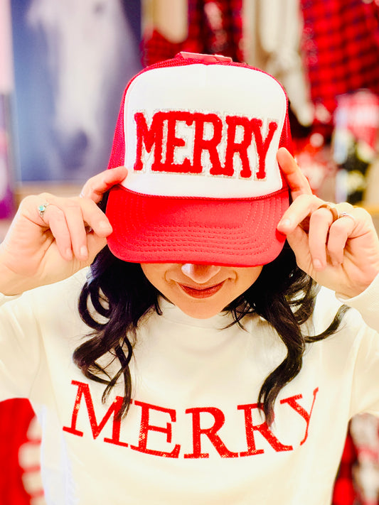 Red Chenille Merry Trucker