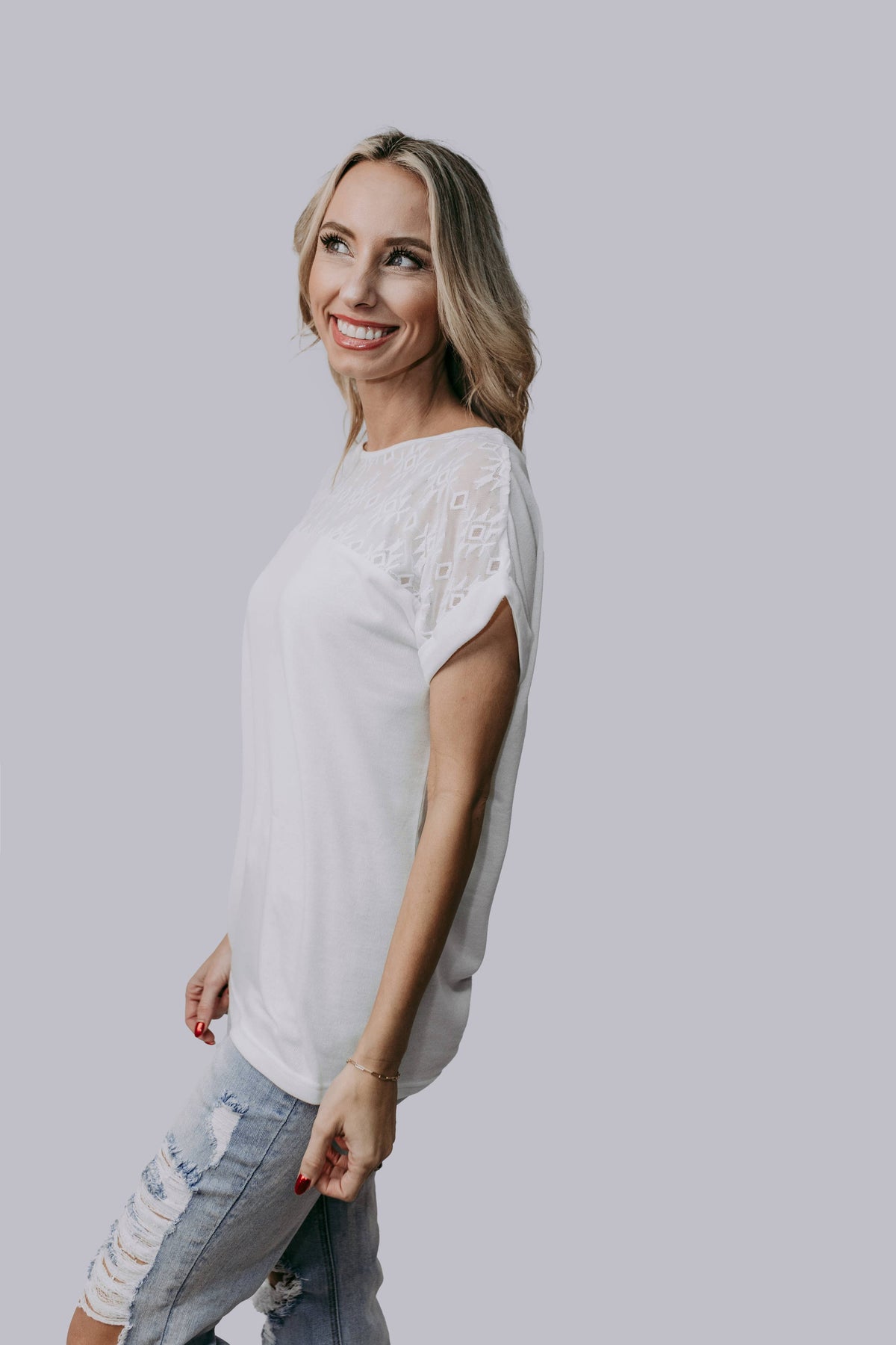 Aztec Lace Mix Blouse White