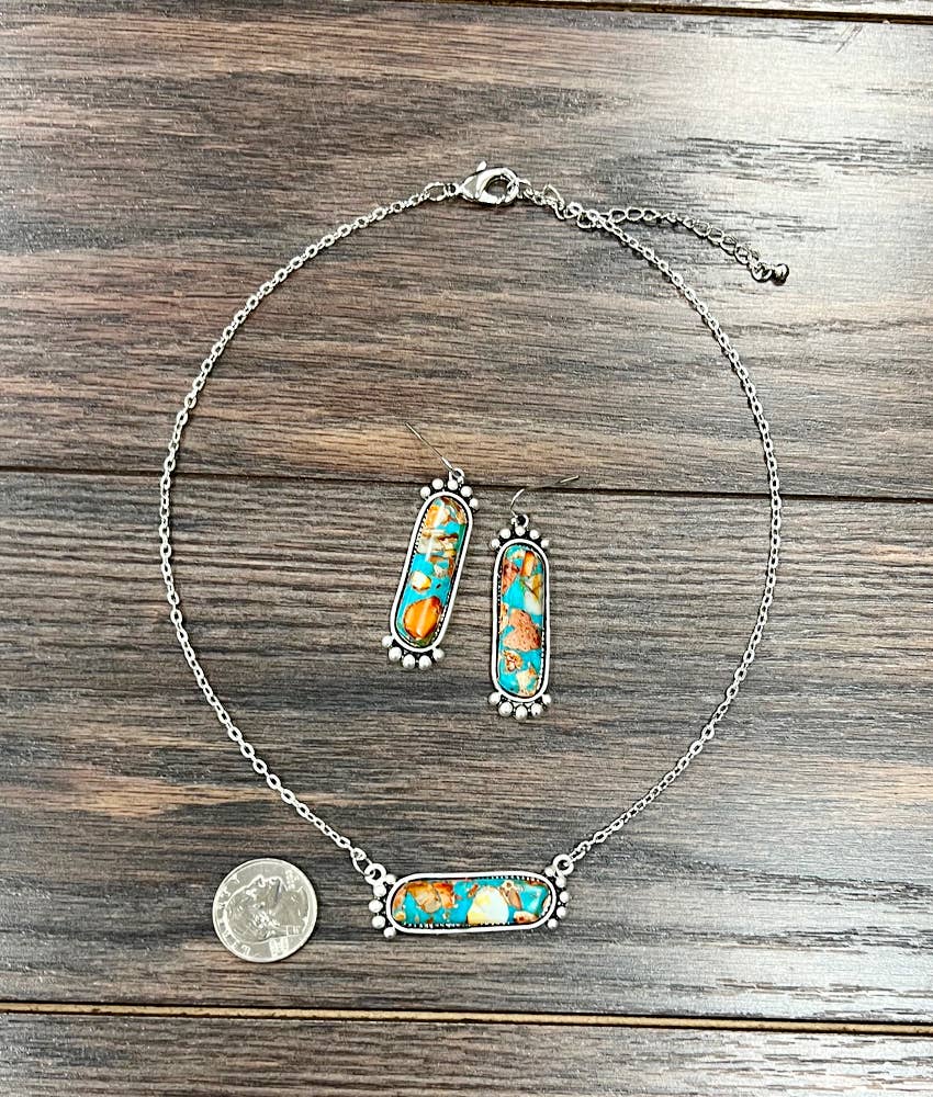 16" 3 Gemstone Necklace Earrings Set