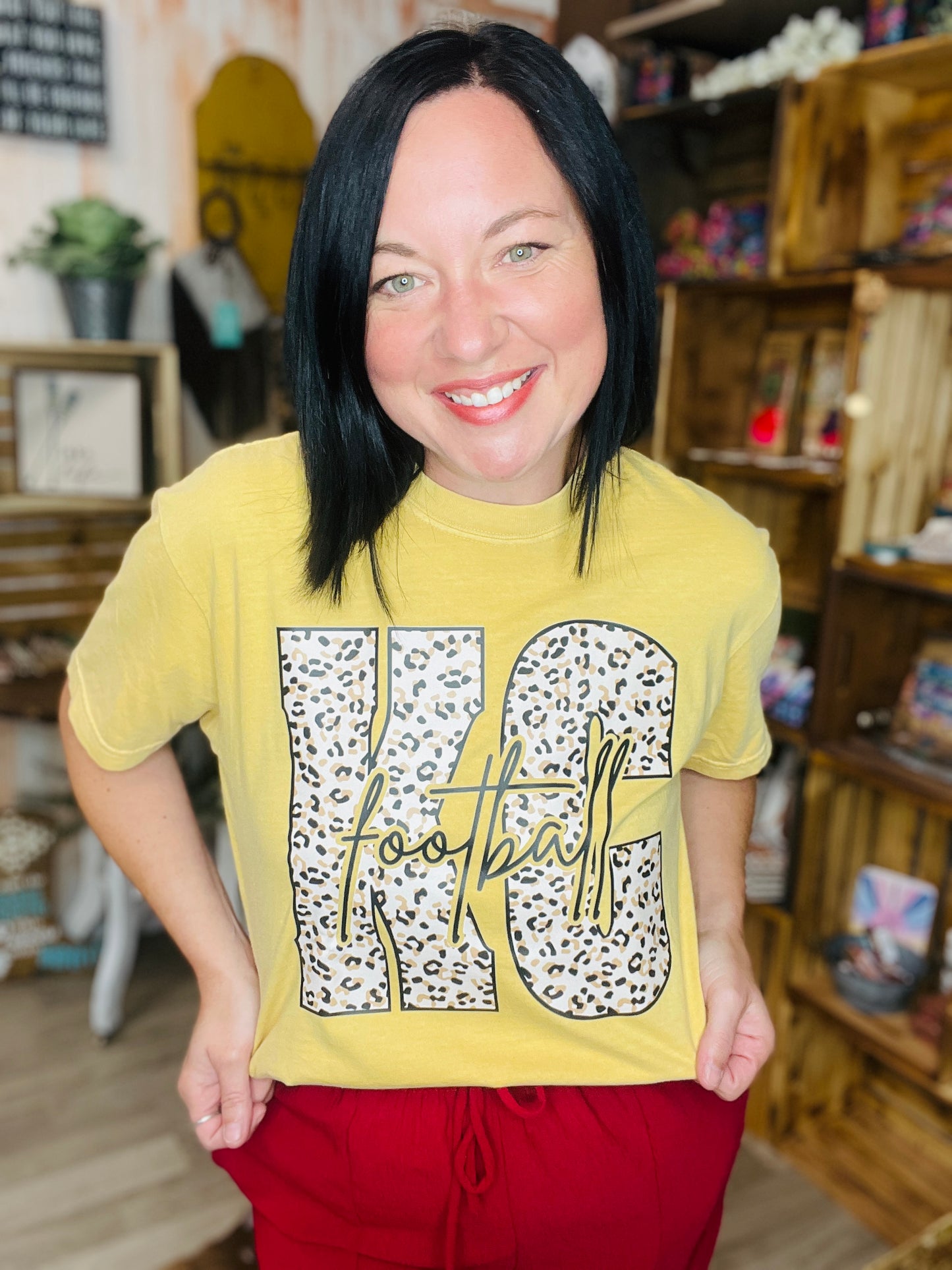 Tan Leopard KC Football Mustard Tee