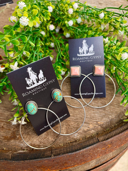 Stone 2" Hoop Earrings
