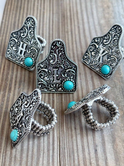 Engraved Initial Eartag Stretch Ring