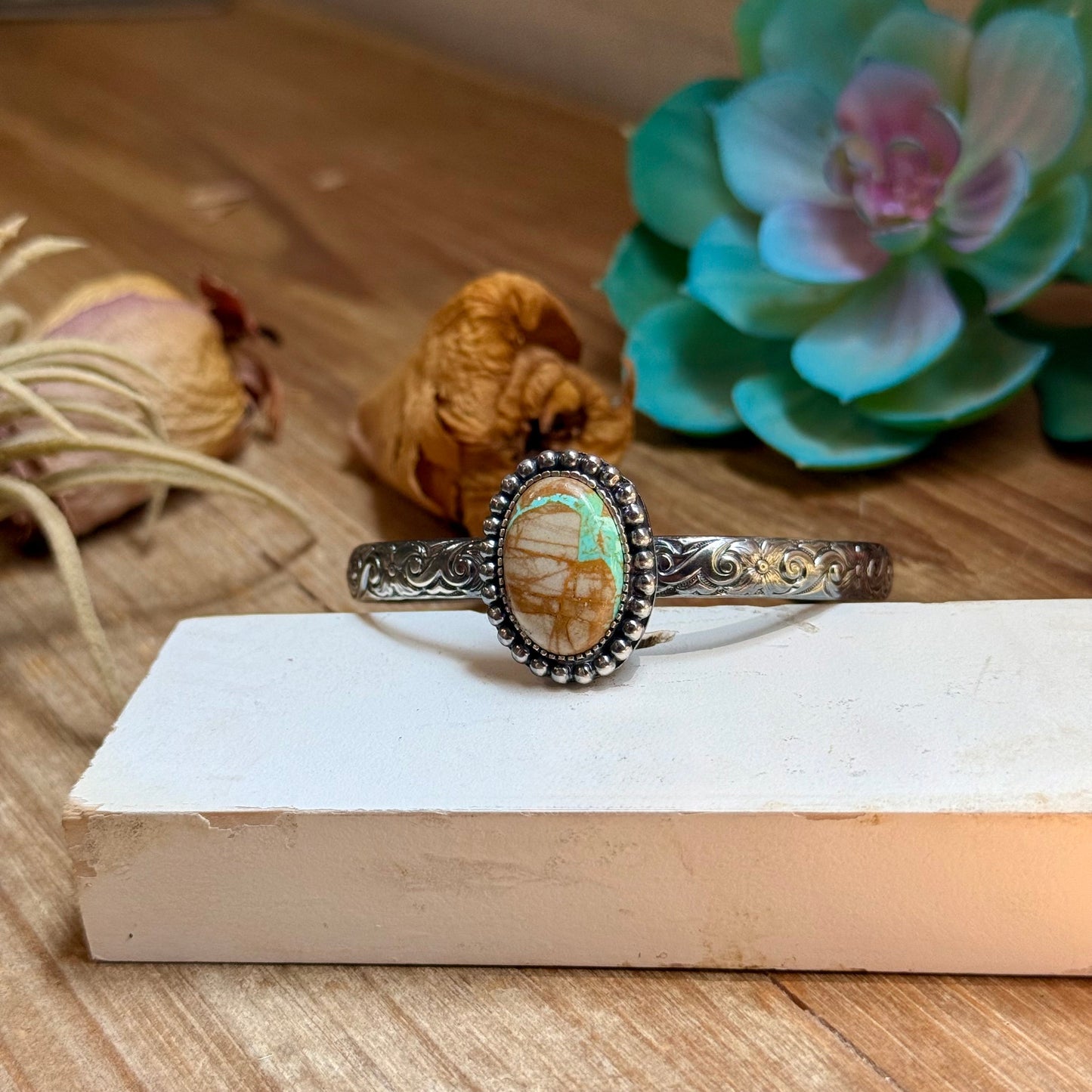 MJ Royston Turquoise Sterling Silver Cuff – Medium Stone