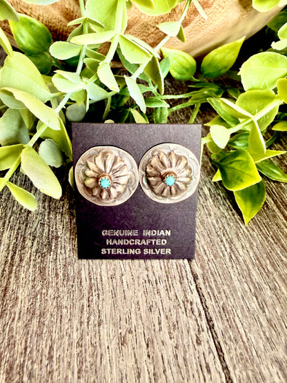 Joan Begay ~ Turquoise Concho Stud Earrings