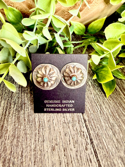 Joan Begay ~ Turquoise Concho Stud Earrings