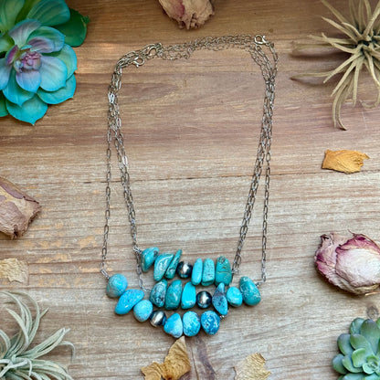 Chunky Turquoise & Sterling Silver Pearl Paperclip Necklace