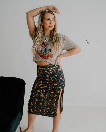 howdy black satin western skirt