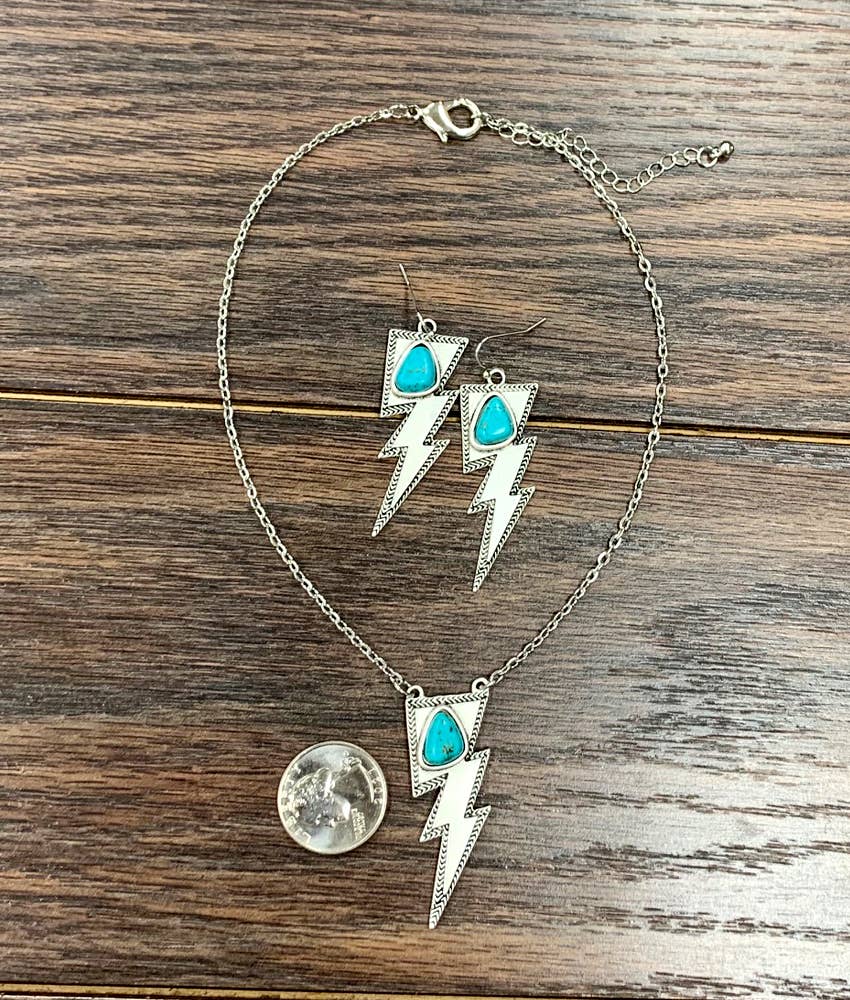 Bolt Turquoise Necklace Earrings Set