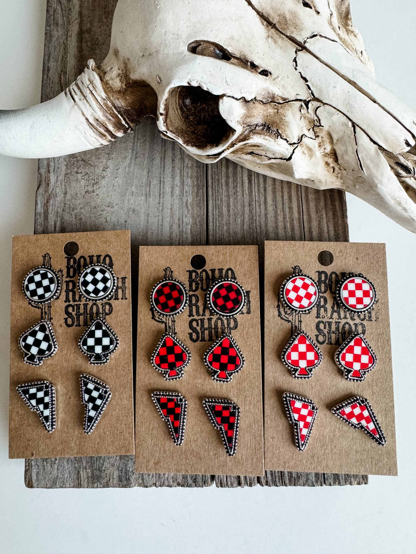 Checker Post Combo Earring Sets
