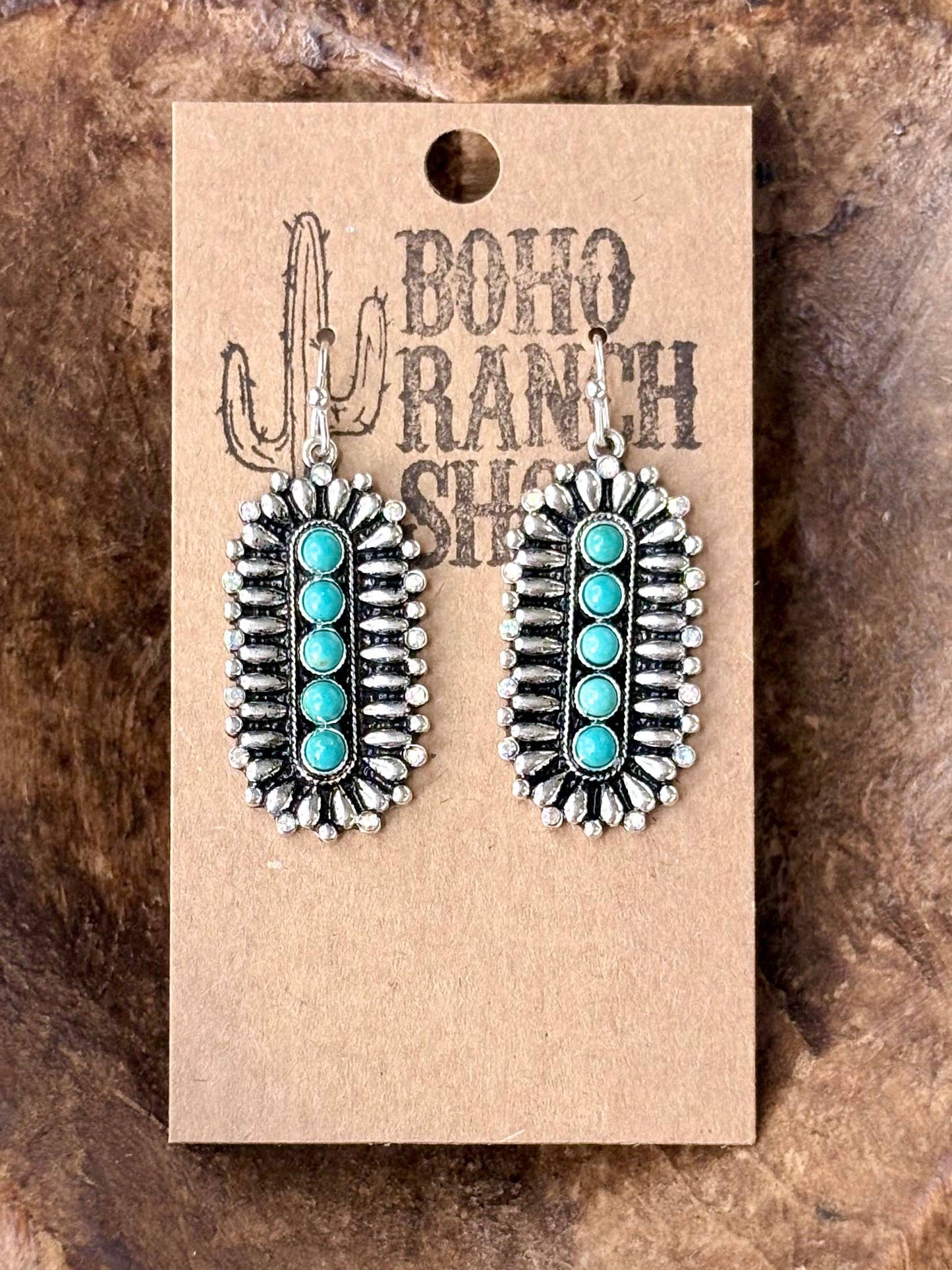 Western Style Oval Turquoise Stone Dangle Earrings