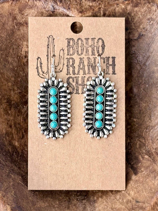 Western Style Oval Turquoise Stone Dangle Earrings