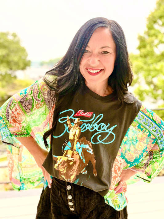 Buck'em Cowboy Rustic Sheer Kaftan Top