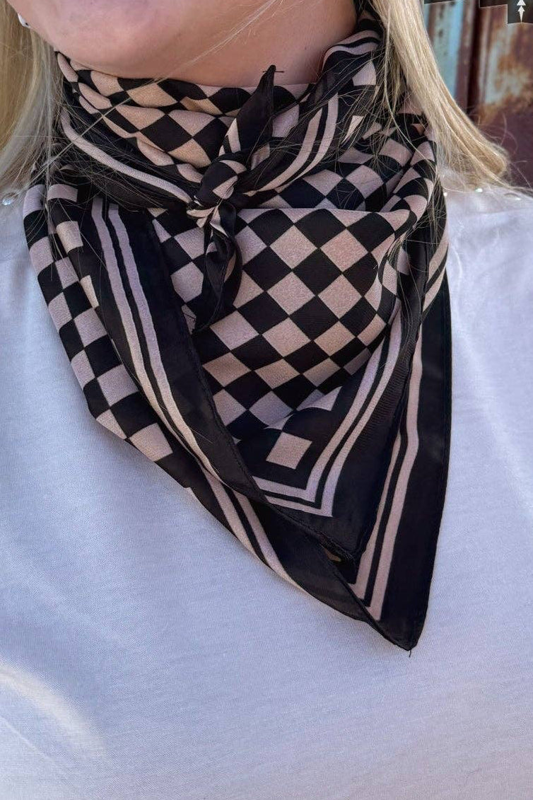 Tan Checkered Out Wild Rag/ Scarf - SMALL