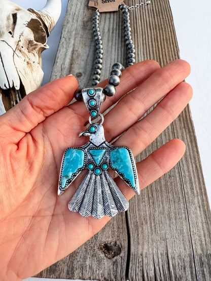 Western Pearl Turquoise Thunderbird Necklace