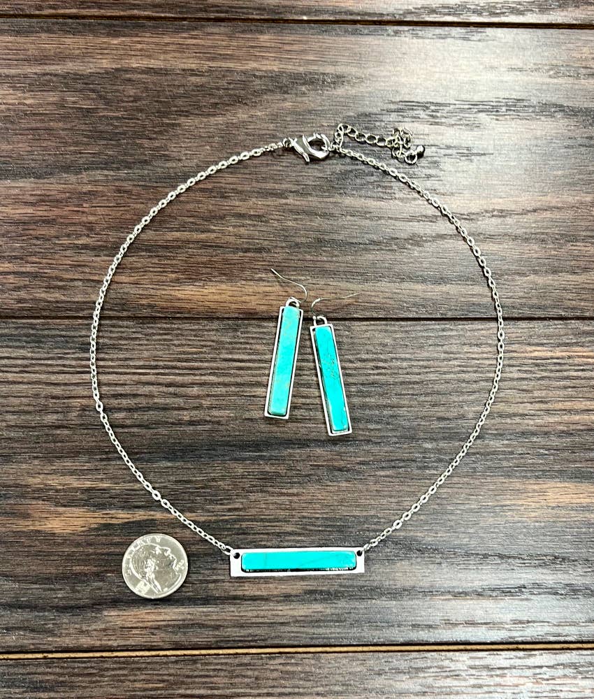 16" Bar Turquoise Necklace Earrings Set