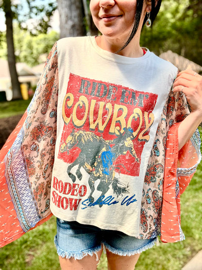 Ride Em' Cowboys Western Kantha Style Top