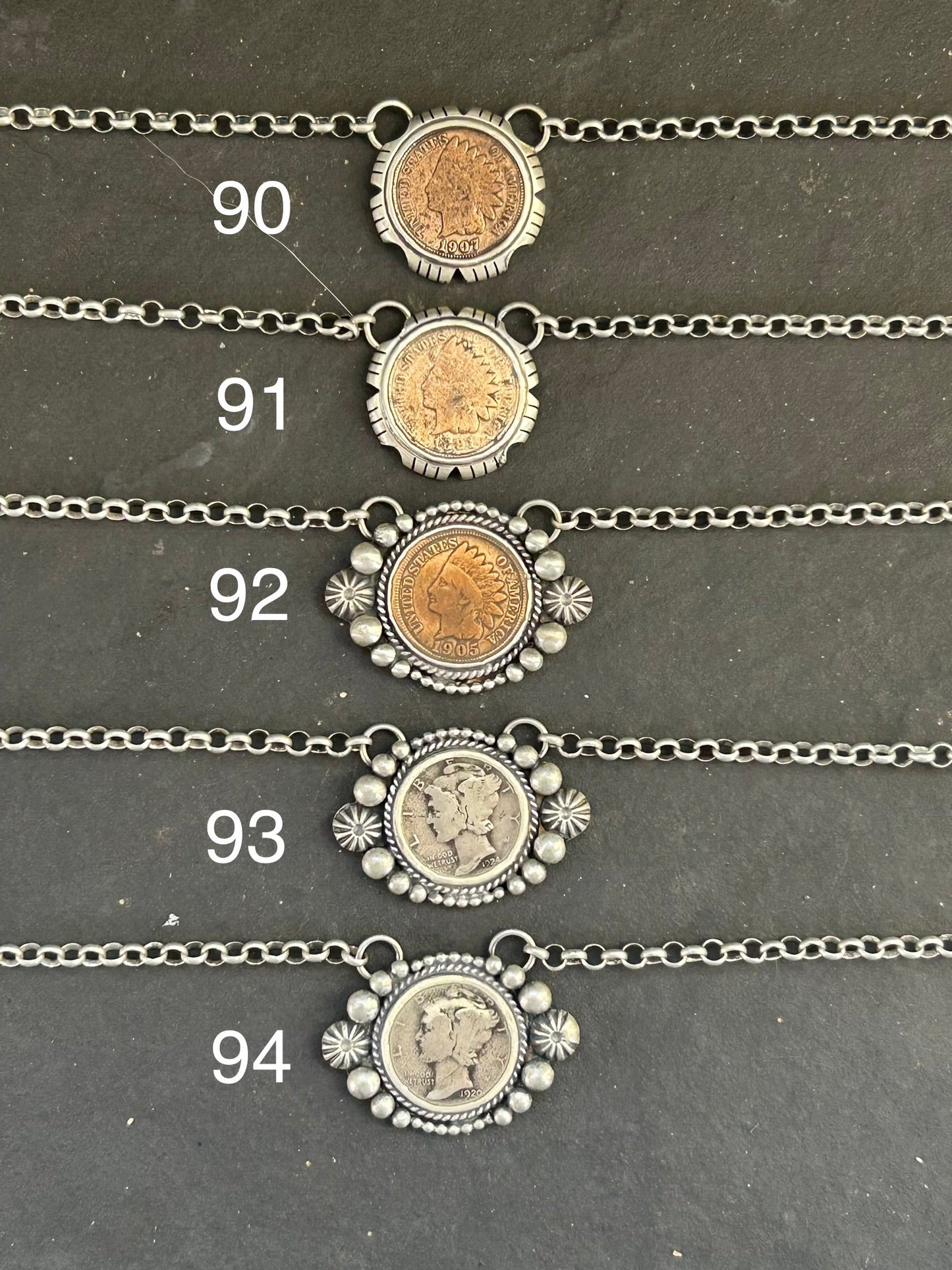 93 - Sterling Silver Mercury Dime Fixed Chain Necklace by Jason Ogg