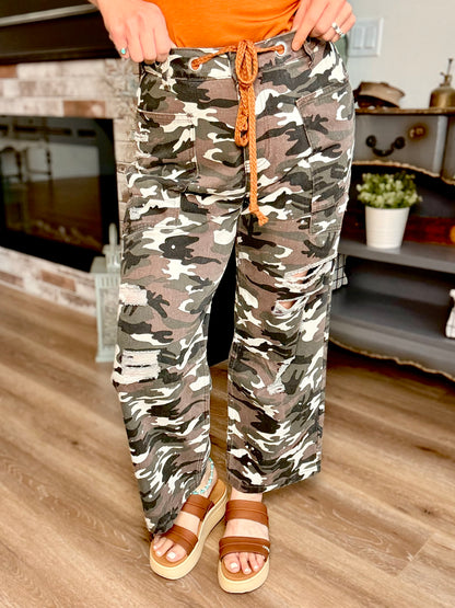 Camo Braided Tie Waist Camo Pant