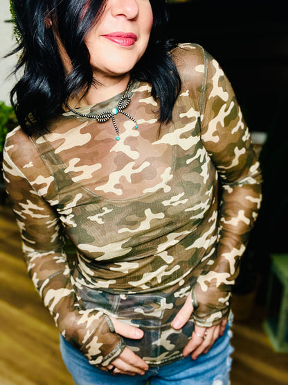 Camo Cowboy Mesh Top