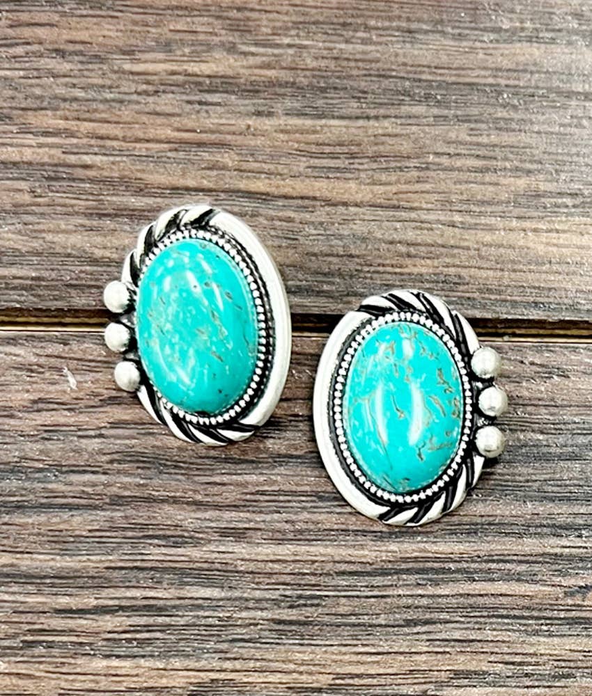 20mm Oval Turquoise Stud Earrings